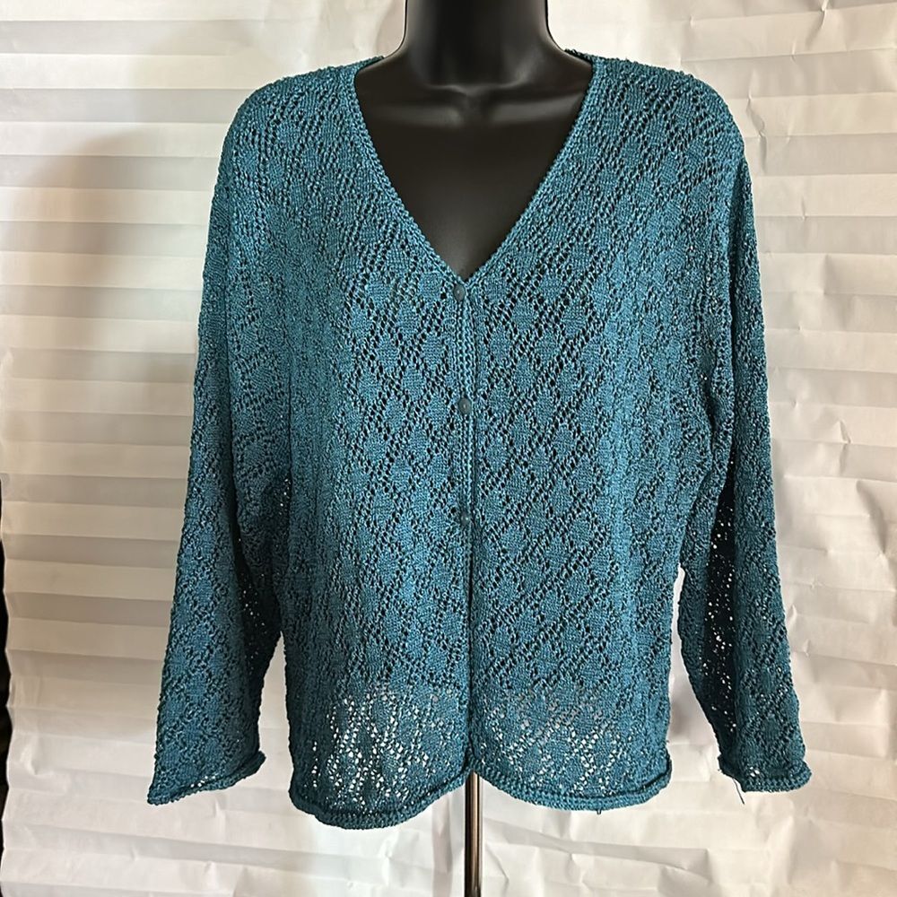 Norton Studio Cardigan Sweater Green Open Front Women’s Size XL Long Sleeve